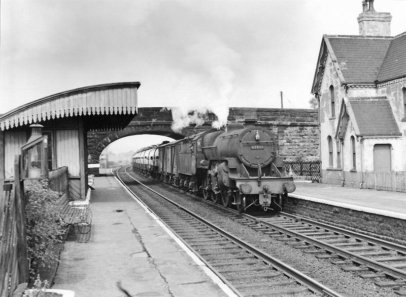 Loco 42938.jpg -  Number  42938 .  A Hughes CRAB class.  Built in Dec 1932 at the Crewe Works of the LMS Railway. Photographed on 6th July 1963 with Ammonia tanks for Billingham. The ammonia tanks were called "snowballs", as they were frosted white when full. On the formation of BR in 1948 it was shedded at Stockport Edgeley. Its last shed was Newton Heath. Withdrawn from service in Sept 1965 & disposed of in Dec 1965.